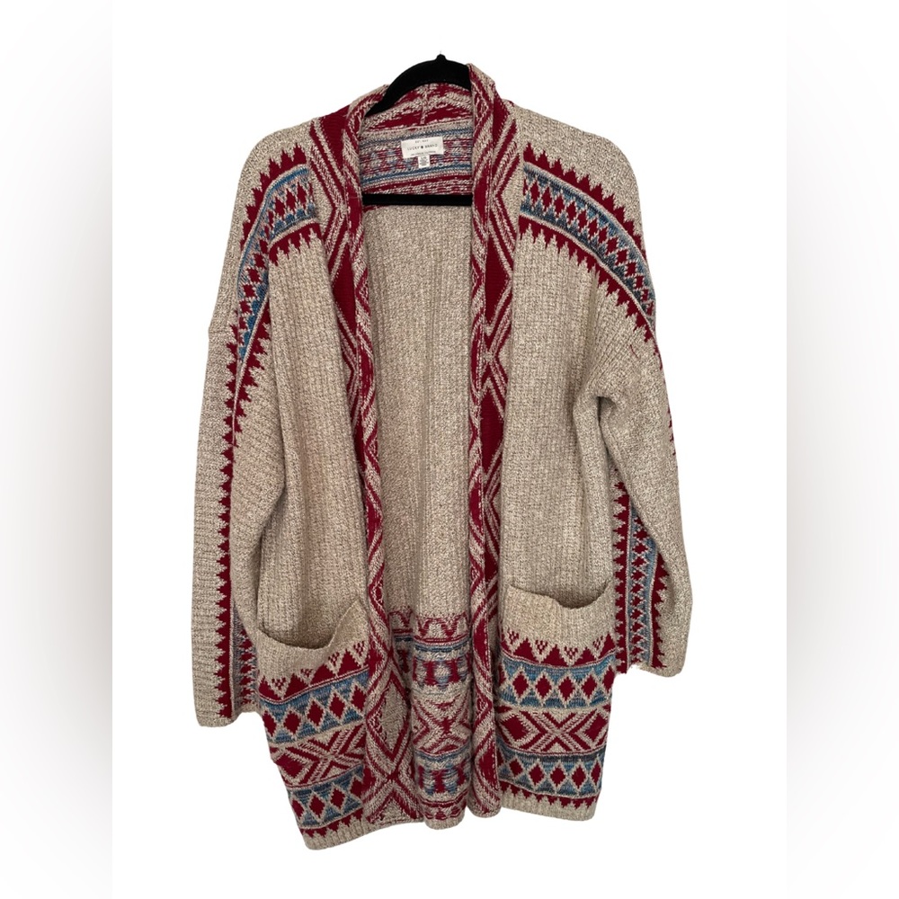 Lucky Brand Tribal Print Cardigan Sweater b2